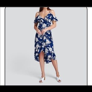 ABS blue and white floral hi lo dress
